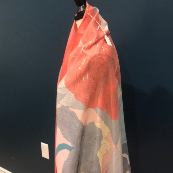 NEW Coral & Blue Floral Scarf - Picture 3 of 4